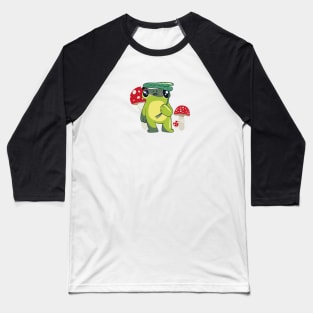 Cute Frog with Leaf Umbrella and Mushrooms Cottagecore Baseball T-Shirt